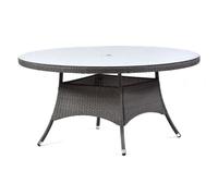 onyx rattan large round dining table with glass top in dark grey