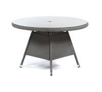 onyx rattan small round dining table with glass top in dark grey