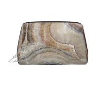 Onyx Stone Pale Blue Print Premium Leather Toiletry Travel Pouch with Waterproof Portable Pouch Open Flat Makeup Bag