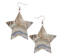 Onyx Stone Pale Blue Printed Leather Pierced Earring Set, 1 Pair Lightweight Bohemian Earrings Birthday Party Jewelry Gifts For Women