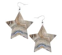 Onyx Stone Pale Blue Printed Leather Pierced Earring Set, 1 Pair Lightweight Bohemian Earrings Birthday Party Jewelry Gifts For Women