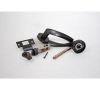 Onyx Twirl Push Button Privacy Lever Door Handle and Round Privacy Quick Latch Set in Gunmetal