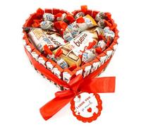Onza Kinder Bueno Hamper - Chocolate Bouquet with Kinder Schoko Bons, Kinder Chocolate Bars, Happy Hippo, and More - Heart Shaped Chocolate Box - Christmas Chocolate Gifts for Women