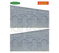 OO Gauge Hornby Skaledale R7375 High Stepped Arched Retaining Walls x2 Blu Brick