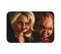 OOAHJEID Absorbent flannel doormat Childs Play Chucky And Tiffany Horror Movie Halloween Black Heavy Metal Non-Slip Carpet Doormat Bedroom Bath Mat Home Rug