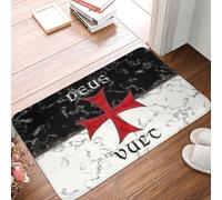 OOAHJEID Flannel absorbent door mat Deus Vult Crusader Cross In Marble Front Entrance Mat Indoor Knights Kitchen Bath Doormat Toilet Carpet Rug