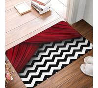 OOAHJEID Flannel absorbent door mat Twin Peaks Red Curtains Black And White Chevron Anti-slip Floor Mat Carpet Rug