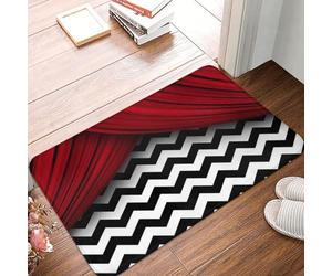 OOAHJEID Flannel absorbent door mat Twin Peaks Red Curtains Black And White Chevron Anti-slip Floor Mat Carpet Rug