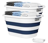 OOAMBB 43L(11.5Gallon) Collapsible Laundry Baskets plastic, Pop Up Laundry hamper/Storage Container, Foldable Laundry Basket with Large Capacity,Sturdy,Space Saver (Blue, 2 Packs)