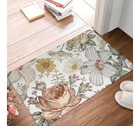 OOAXBEED Blooming Beige Multicolor Peony Daisy Floreal pattern Anti-slip Doormat Floor Mat for Kitchen Entrance Bathroom Footpad Mats
