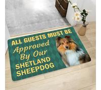 OOAXBEED KACISSTY Shetland Sheepdog Doormats All Guests Must Be Approved By My Dog 3D Printed Flannel Indoor Door Mats Bath Rugs Carpets
