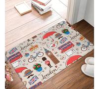OOAXBEED London Pattern Doormat Mat Anti-Slip British Flag UK Red Bus Bath Kitchen Garage Rug Carpet-20x32 inch