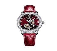 ooazbhy Die Lianhua Series Women's Automatic Mechanical Watch, Light Luxury Diamond-Encrusted Waterproof Watch, Give Your Girlfriend A Burgundy Leather Belt [Collection]