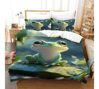 OOBAPZIIE 3D Printed Little Frogs Bedding Set with Pillowcases,lotus Flower Duvet Cover Set with Zipper Closure,Soft Easy Care Quilt Cover Single(140x200cm)