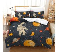 OOBAPZIIE Astronaut 3D Printed Quilt Cover Set 3 Pieces Bedding Soft Microfiber with Zipper Closure，Pillowcases for Teens And Adults Double（200x200cm）