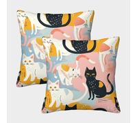 OOBAPZIIE Cat Pack of 2 Washable Cushion Cover Invisible Zipper Decorative Pillow case for Living Room Sofa 50x50cm