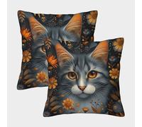 OOBAPZIIE Cat Pack of 2 Washable Cushion Cover Invisible Zipper Decorative Pillow Cases For Couch Bedroom Sofa Bed On Aesthetic Decorative 45x45cm