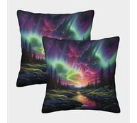 OOBAPZIIE Northern Lights Decorative Homeware Cushions Invisible Zipper Throw Pillow Cases Pack of 2 for Home Decor Sofa Bedroom 50x50cm