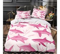 OOBAPZIIE Pink Shark Duvet Cover Set 3D Marine Animals Printed Bedding Quilt Cover Set with Pillowcases Hidden Zipper Microfiber Sport Quilt Cover for Teens And Adults Double(200x200cm)