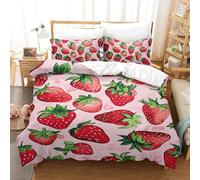 OOBAPZIIE Strawberry Duvet Cover Set 3D Fruit Geometry Printed Bedding Quilt Cover Set with Pillowcases Hidden Zipper Microfiber Sport Quilt Cover for Teens And Adults Single（140x200cm）