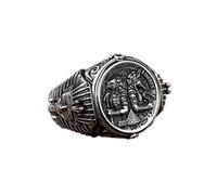OOCA Stainless steel men's ring, ancient Egyptian pharaoh pyramid ring, guardian angel Anu mulet ring, electroplated silver,7-11