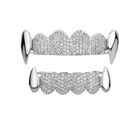 OOCC Iced Out Diamond Teeth Grillz for Hip Hop Grills for Your Teeth Top and Bottom, Rapper Costume Cosplay Teeth Jewelry and Accessories - for photo video shoots, clubbing, normal, Brass, Goldstone
