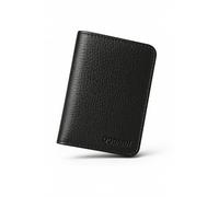 OODARN Slim RFID Blocking Leather ID Wallet, Black Bifold Card Holder, 6 Card Slots, Minimalist Design, Genuine Pebbled Leather (Black Milled)