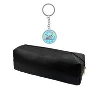 OODJVN 1 Piece of Black Pencil Case and 1 Keychain, Leather Three-Dimensional Octagonal Stationery Bag, Portable Waterproof Pencil Case, Fun Chemical Element Pendant, School Supplies.