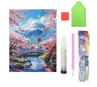 OODJVN 1 Set Of Sakura Lake Diamond Stickers And 1 Point Drill Pen Holder, Diy Diamond Embroidery, Multi-Function Automatic Point Drill Artifact, Living Room And Office Decoration Painting.