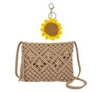 OODJVN 1 Woven Tassel Bag, 1 Sunflower Pendant, Beach Travel Handbag, Handmade Simple Shoulder Bag, Beach Travel Storage Bag, Fresh And Sweet Pendant, Porch Jewelry, Key Backpack Decoration.