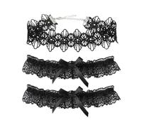 OODJVN 2 Black Thigh Rings, 1 Elastic Neck Strap, Adjustable Lace Leg Ring, Simple Black Clavicle Chain, Sling Wear Matching Pieces.