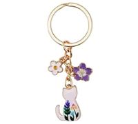 OODJVN 2 Pieces Of Cute Cat Keychain, Enamel Craft Style, Flower Element Decoration, Bag Car Key Decoration, Niche Cute Pendant.