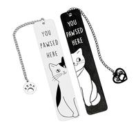 OODJVN 2 Pieces Of Half-Sided Cat Bookmarks, Creative Text Bookmarks, Fun Stainless Steel Book Page Holders, Gifts For Cat Lovers, Exquisite