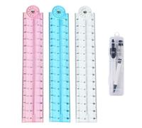 OODJVN 3 Color Folding Rulers And 1 Compass, Clear Plastic Geometric Ruler, Metal Painting Tools, Mathematics Teaching Supplies, Children'S Learning Tools.