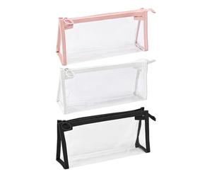 OODJVN 3 Transparent Pencil Cases, Large-Capacity Storage Space, Clear Visibility, Zip Opening and Closing Method, Exam and Study Storage Supplies.