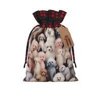 Oodles of Poodles -Print Burlap Drawstring Bags Plaid Design, Eco-Friendly Party Favors Packaging For Christmas Birthday.