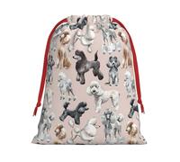 Oodles of Poodles Print Soft Flannel Drawstring Gift Bags Fleece Gift Pouches for Christmas Halloween Holiday Party
