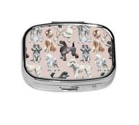 Oodles of Poodles Print Square Metal Pill Box Decorative Pill Case - Carry Your Meds in Style (Rectangular)