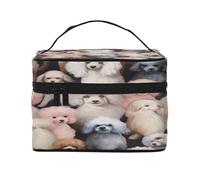 Oodles of Poodles -Print Waterproof Large Cosmetic Bag for Travel & Gym, Makeup Organizer with 4 Elastic Straps & Compartments,Premium Twill Fabric.