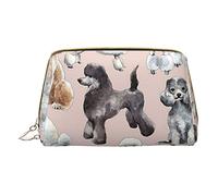 Oodles of Poodles Printed Leather Makeup Bag for Women Girls - Small Portable Travel Cosmetic Organiser Toiletry Bag