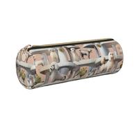 Oodles of Poodles Printed Leather Pencil Case Cute Stationery Organizer Round Makeup Bag Pen Pouch, Gold Zipper