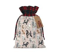 Oodles Of Poodles Printing Cute Color Matching Plaid Christmas Bag Drawstring Design For Christmas Party Gift Packaging