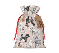 Oodles Of Poodles Printing Drawstring Christmas Bag With Kraft Tag 4.7x6.9 Inch For Halloween Wrapping Gifts