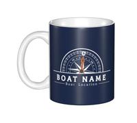 OOEREWGF Personalized Nautical Ocean Theme Boat Captain Mug, Custom Sailor Sailing Yacht Boat Name Compass Coffee Mug, Nautical Boat Owner Boating Ship Sailing Cup Gifts