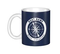 OOEREWGF Personalized Nautical Ocean Theme Boat Captain Mug, Custom Sailor Sailing Yacht Boat Name Compass Coffee Mug, Nautical Boat Owner Boating Ship Sailing Cup Gifts