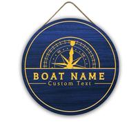 OOEREWGF Personalized Nautical Themed Welcome Boat Wood Wall Pediments Hanging Decor, Custom Nautical Compass Ship Sailing Yacht Boat Name Door Hanging Wall Decor for Beach House Sailboat