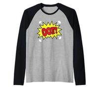 OOF! Comic Book Explosion Retro Action Bubble Graphic Raglan Baseball Tee