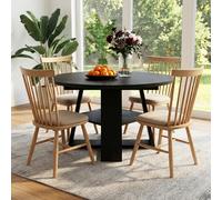 OOFAYJIA Extendable Round Dining Table, Modern Kitchen Table with Storage, 110-150cm Round to Oval Convertible Tabletop, Seats 4-6 People,Black,Cross Shaped Base