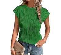 OOHOKAY Women's Crinkle Short Sleeve Top Casual Ruffled Blouse Loose Fit Summer Textured Tee Shirt(Green-p1,XXL)