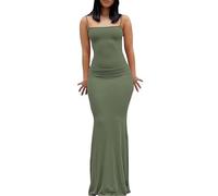 OOHOKAY Women's Dresses Summer Sexy Spaghetti Strap Solid Color Bodycon Low Cut Skims Elegant Sleeveless Backless Maxi Party Evening Aesthetic Y2K Fishtail Clothes(Green-1,S)